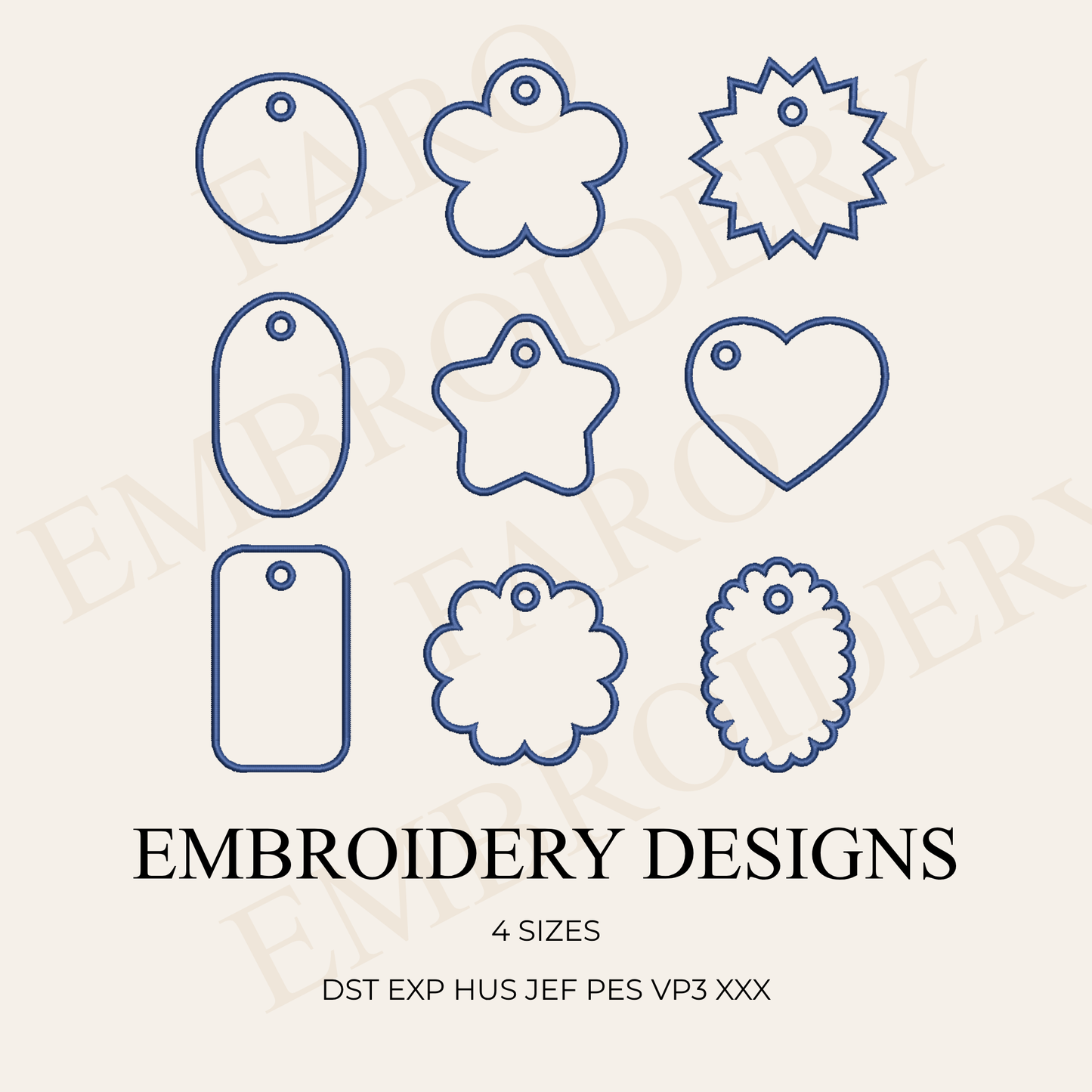 Bag Charm Machine Embroidery Design Bundle | In-The-Hoop Gift Tag & Keychain Blanks, 9 Shapes x 4 Sizes | Instant Download