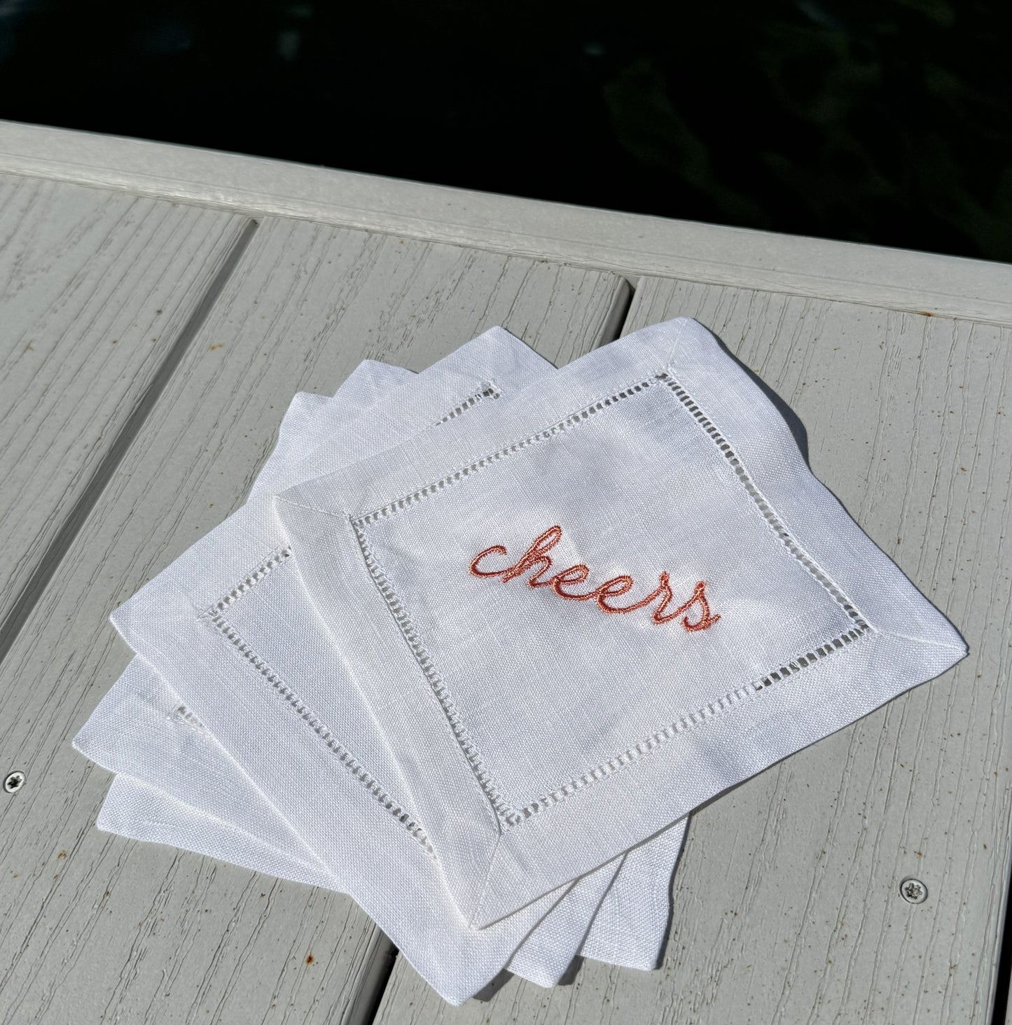 Linen Cocktail Napkin Set — “Cheers”