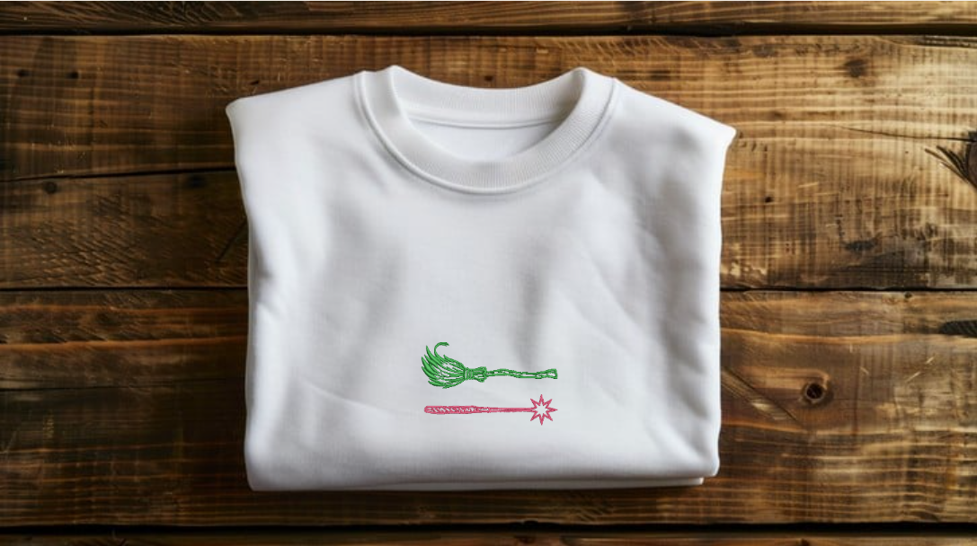 Wicked Inspired Broom & Wand Embroidered Sweatshirt