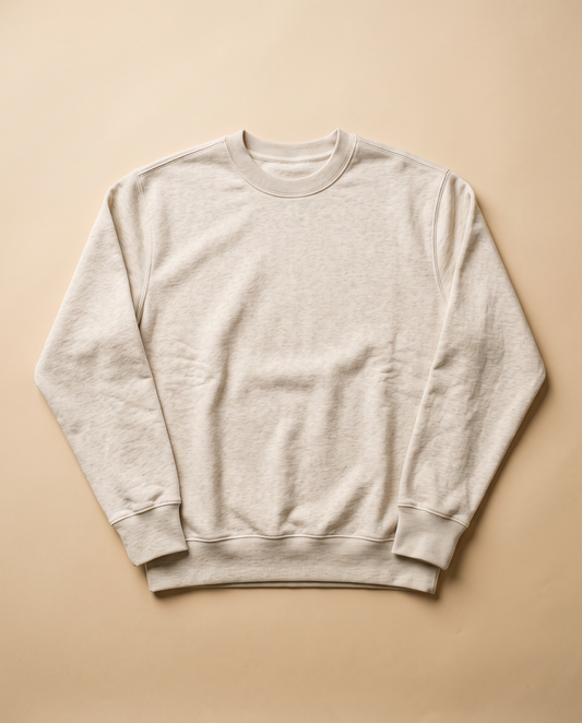 Cream heavyweight crewneck sweatshirt, laid flat