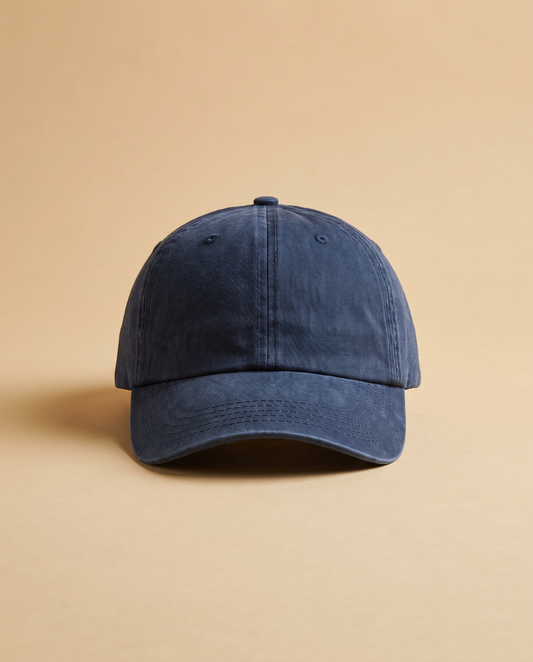 Washed navy unstructured six-panel cap