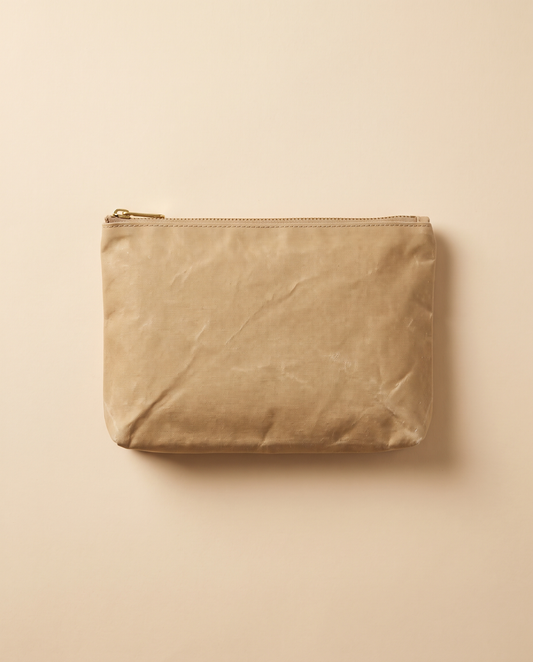 Natural waxed canvas zip pouch with brass zipper