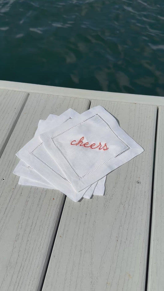 Linen Cocktail Napkin Set — “Cheers”